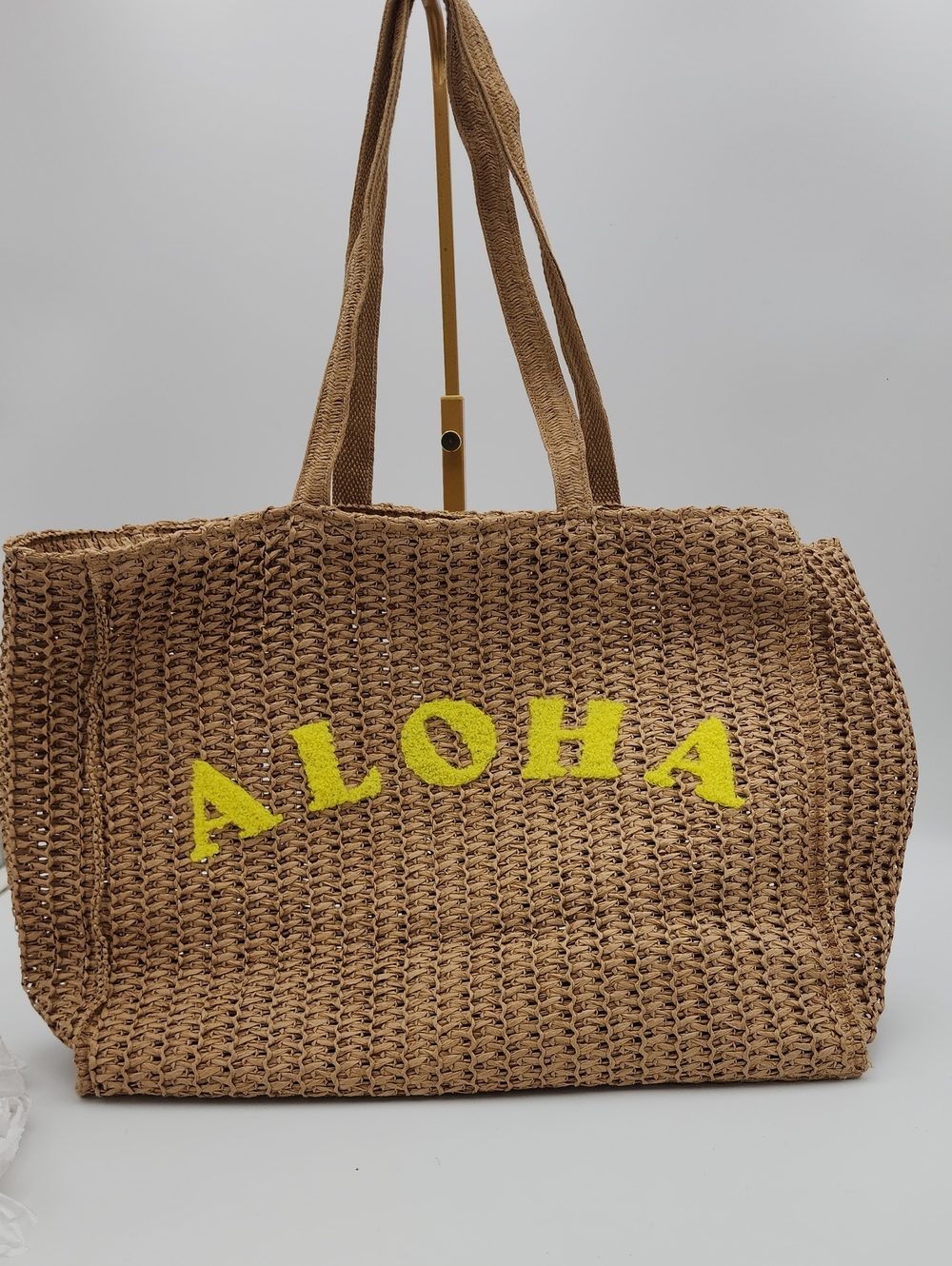 Sonoma Aloha Straw Tote Bag in Brown with Yellow Accent